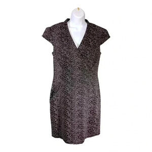 MM Lafleur  Dress Sheath Short Sleeve V-Neck Brown Multi Women's 10